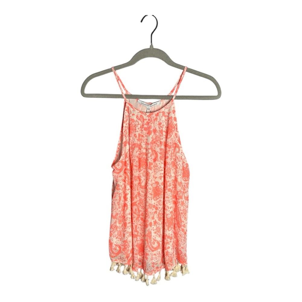 Collective Concepts Pink White Paisley Print Sleeveless Top Tasseled Hem L